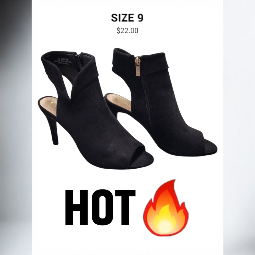 👠 Cato Comfort Black Peep Toe Stiletto Sexy Booties Size - 9